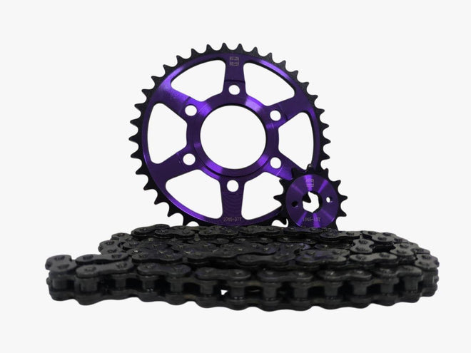 KIT DE ARRASTRE MORADO CADENA PIÑON Y CATALINA PISTERA