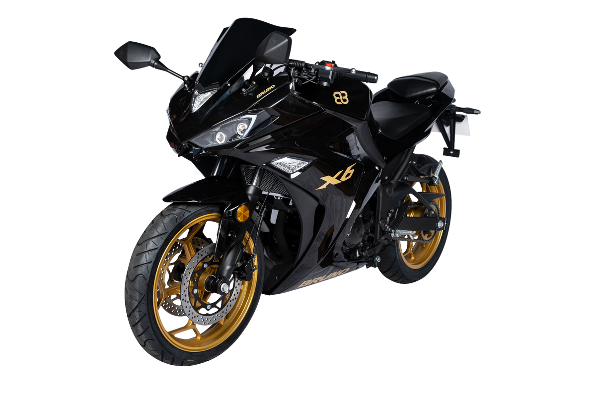 Motocicleta Bruno X6, vista frontal izquierda