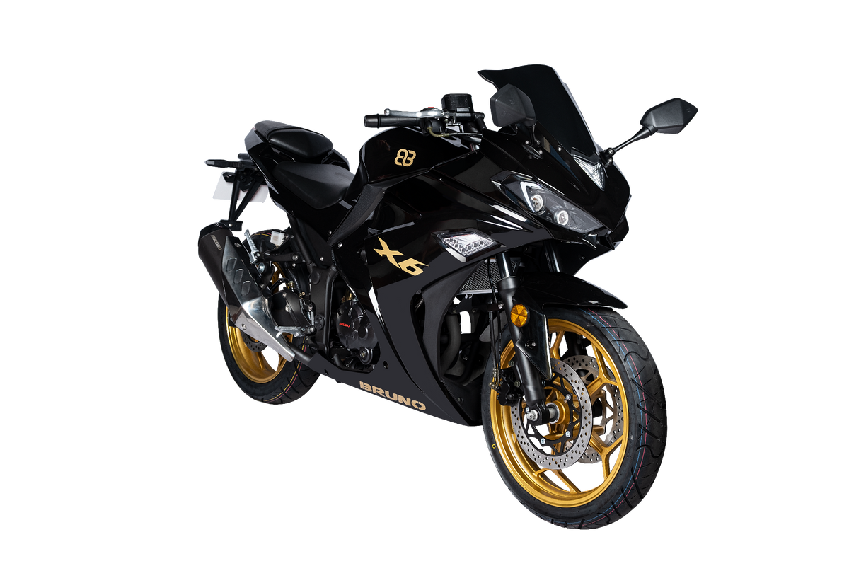 Motocicleta Bruno X6, vista frontal derecha